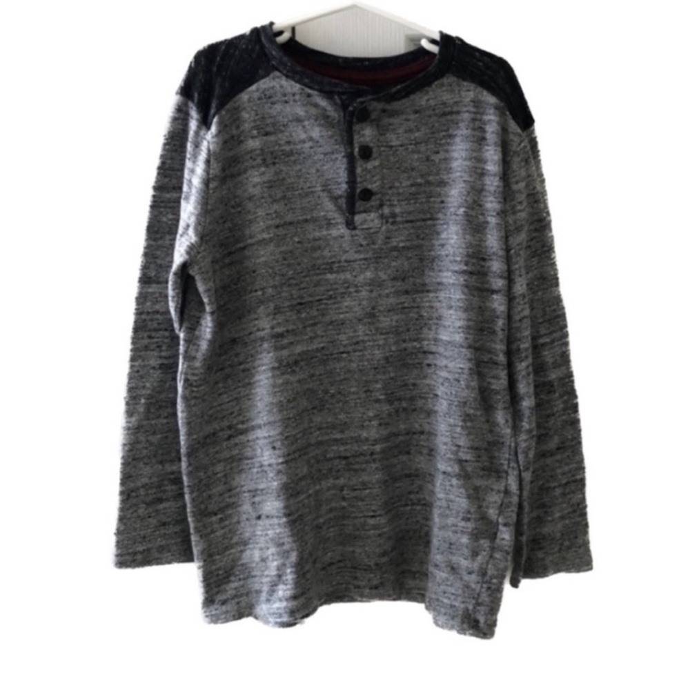 Gray and Black Long Sleeve Henley Shirt
